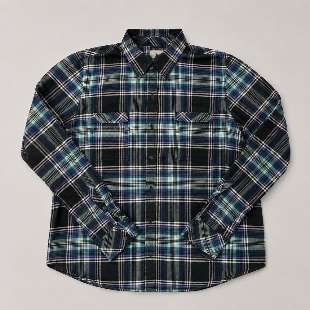 Ascend Mens XL Plaid Button Up Shirt Blue Outdoor Hiking Long Sleeve Cotton